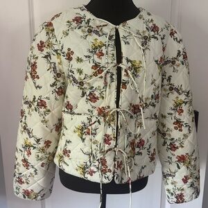 Entro Floral Quilted Tie-Front Jacket – Size Medium (NWT)